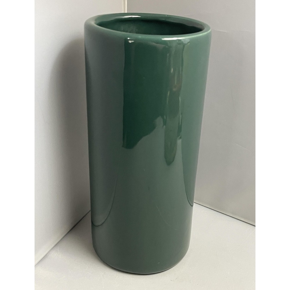Vintage Haeger Green Ceramic Cylinder Vase Utensil Holder 917-21 Pottery Jar